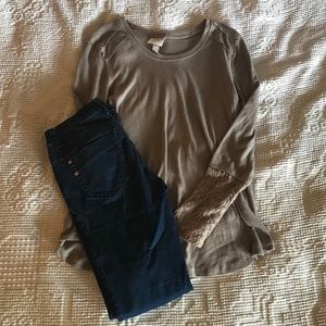 Taupe long sleep with lace